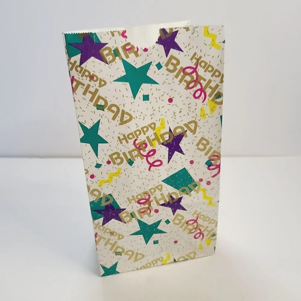 Vintage 90s Geometric Star Confetti Happy Birthday Paper Gift Bag
